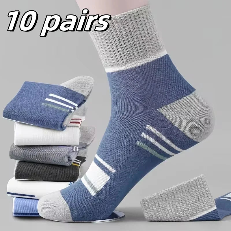 10PCS Men’s Mid-Calf Cotton Socks – Solid Color, Versatile for All Seasons