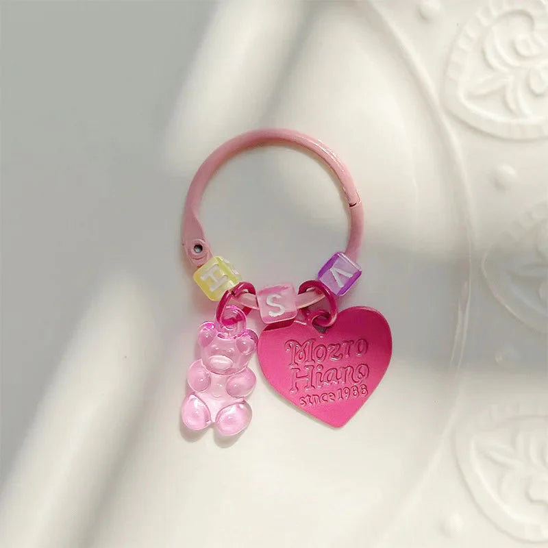 10pcs Metal Keyrings Buckle With Stars Bear Pendant Colored Keychain For Diy Jewelry Making Key Ring Accessories Wholesale