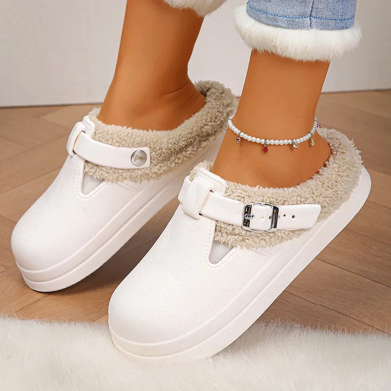 Winter Warm Fluffy Clogs Slippers Women Eva Waterproof Non Slip Home Slides Woman Lightweight Soft Sole Fuzzy Cotton Slippers