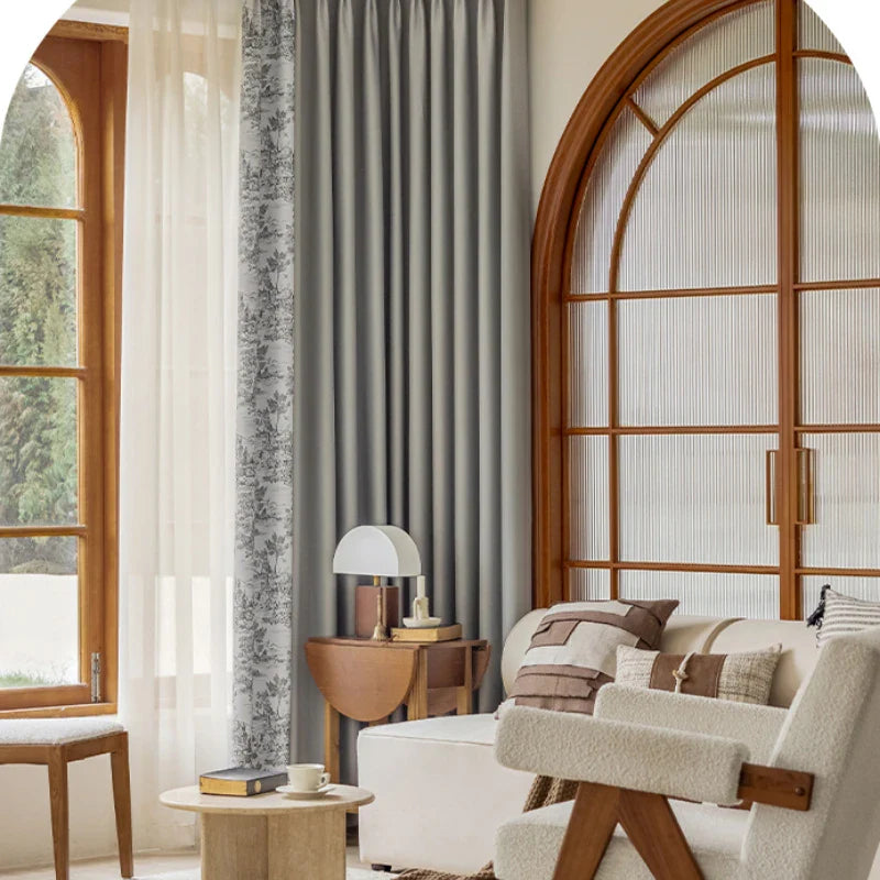 French Pastoral Style Blackout Curtains Light Luxury Bedroom Minimalist Living Room Bay Window Drapes 100% Polyester Home Balcony