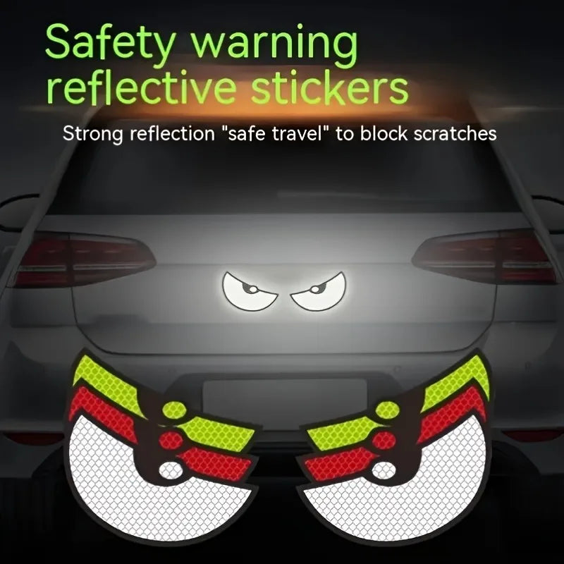 2pcs Car Demon Eye Reflective Stickers Motorcycle Improve Vehicle Visibility At Night And Driving Safety