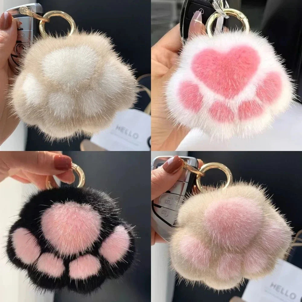 Cat Paw Plush Keychain – Cute Fluffy Faux Fur Pendant for Bags & Keys