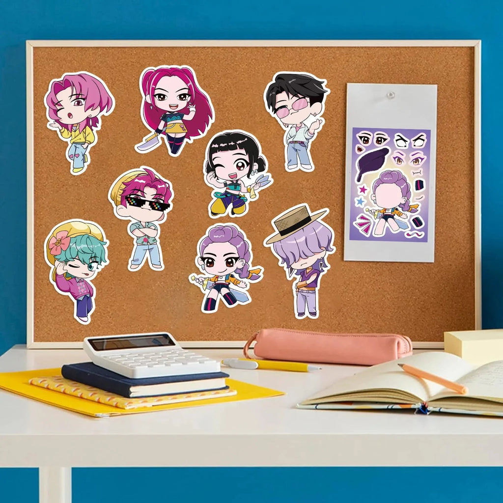8Sheets Children DIY Puzzle Sticker Games K-POP DEMON HUNTERS Make A Face Funny Assemble Jigsaw Stickers Kids Educational Toys