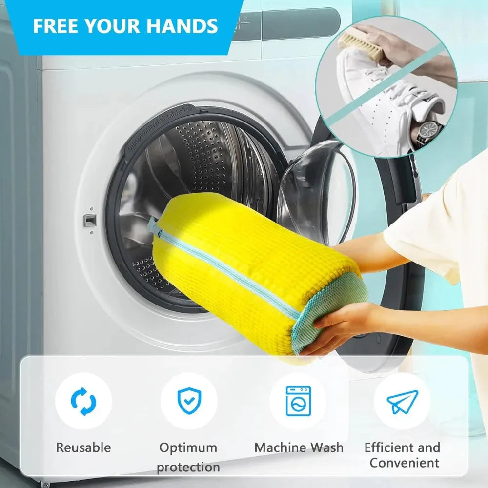 Durable Shoe Washing Machine Bag – Yellow & Blue Zipper | Protective Laundry Wash Bag for Sneakers & Casual Shoes