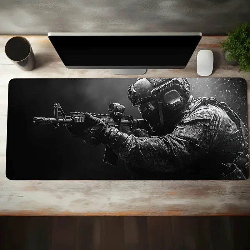 Tactical Soldier XXL Gaming Mouse Pad – Non-Slip Rubber Desk Mat with Stitched Edges & Lycra Surface for FPS Gamers