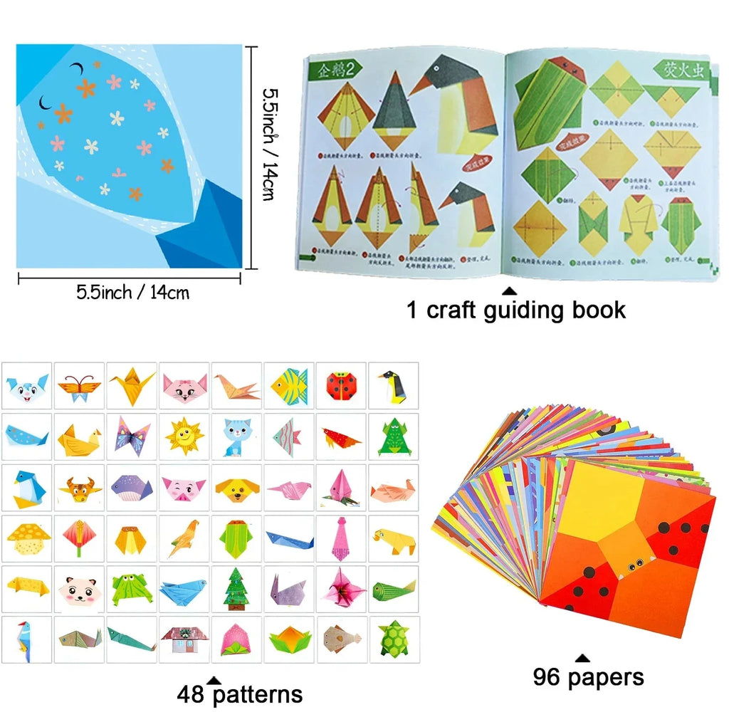 Origami Kit with 30/96 Sheets & Guiding Book - DIY Art Craft for Kids & Beginners
