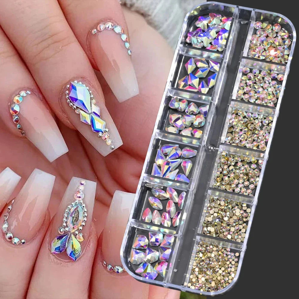 100/50cm Luxury Crystal Chain Nail Charms - 1.5/2mm Clear & AB Diamond Nail Art Decoration