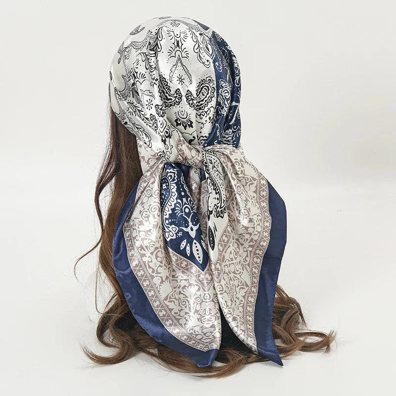 Satin Square Scarf – Elegant 2025 Print Hijab, Shawl & Hair Wrap