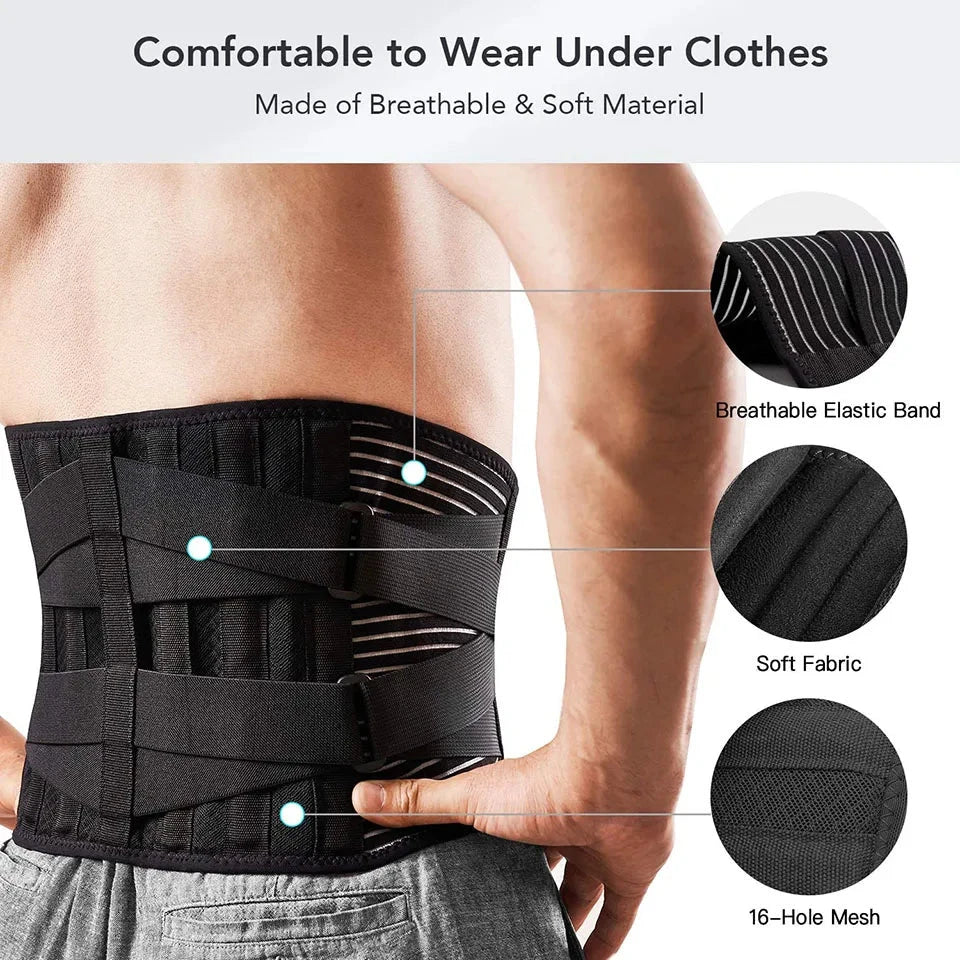 Lower Back Brace with 6 Stays – Orthopedic Lumbar Support Belt for Pain Relief, Sciatica & Gym Use | Breathable Anti-Slip Waist Support