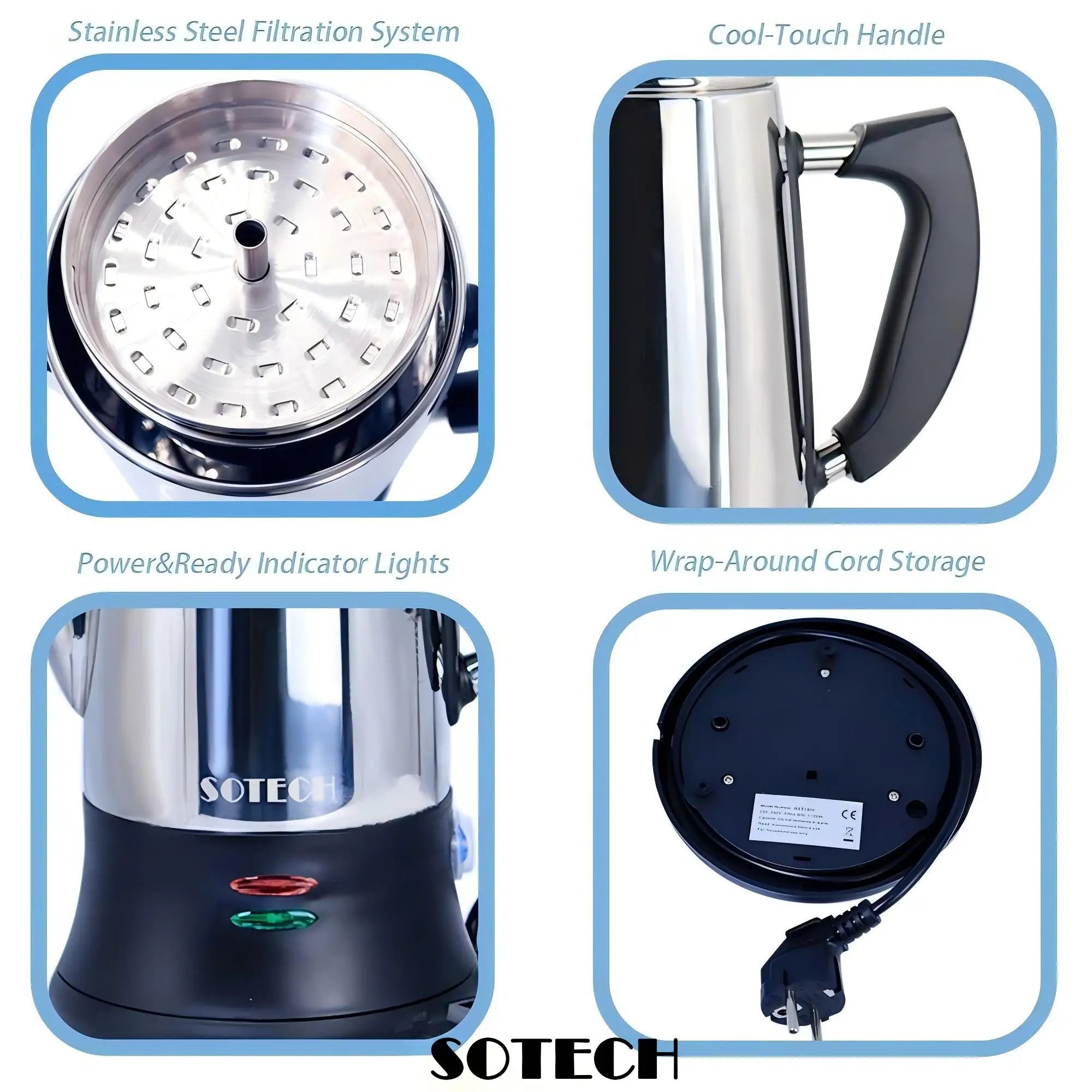 Electric Coffee Maker Pot, Stainless Steel Percolator, 110V, 220V Plug, 1.8L Large Capacity, Gift for Coffee Lovers, 12Cups