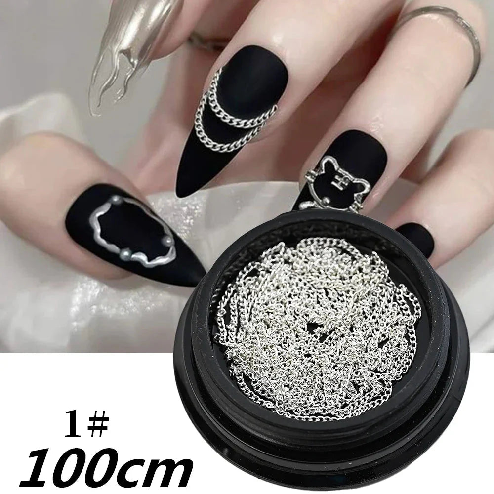100/50cm Luxury Crystal Chain Nail Charms - 1.5/2mm Clear & AB Diamond Nail Art Decoration