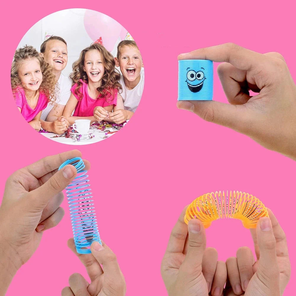 12PCS Smiling Face Rainbow Spring Toys – Mini Magic Coil Fidgets for Kids | Stress Relief Party Favors in Random Colors