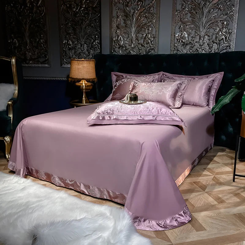 Soft Satin Jacquard Cotton Bedding Set, Luxury Duvet Cover, Blue, Gold, Gray, Queen, King Bed Sheet, Pillowcases, Home Textiles