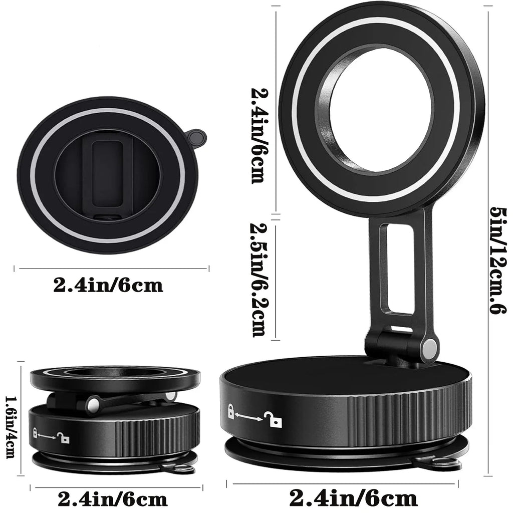 360° Foldable Vacuum Magnetic Phone Holder, Magnetic Car Phone Mount, Hands-Free Suction Cup Phone Holder for Smooth Surface