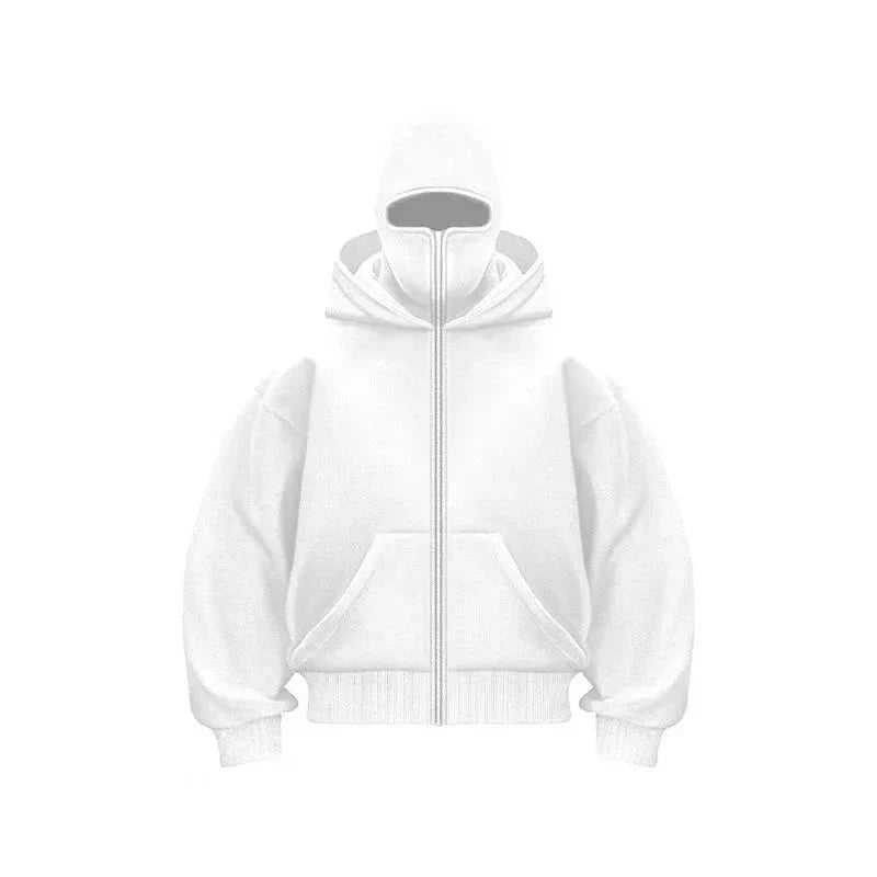 Men’s & Women’s Sports Hoodie with Built-In Mask – Fleece Zip-Up Plus Size Casual Sweatshirt for Autumn & Winter