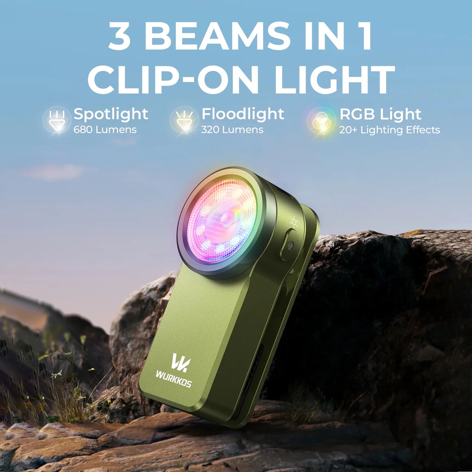 Wurkkos HD03 680LM Mini Clip Light USB C Rechargeable Pocket Flashlight Spotlight/Floodlight Portable EDC RGB Torch with Magnet