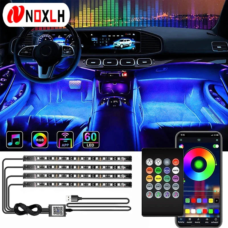 Neon LED Car Interior Ambient Light Kit – RGB Foot Strip Lighting with APP & Remote Control, Music Sync Car Decor Lamp
