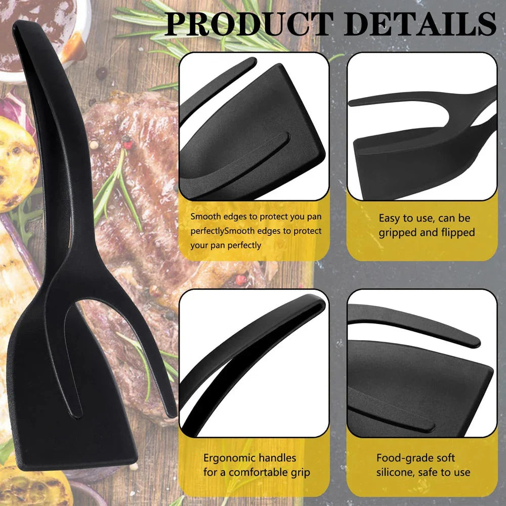 2-in-1 Grip Flip Spatula Tongs - Non-Stick Nylon Egg Flipper & Cooking Tool