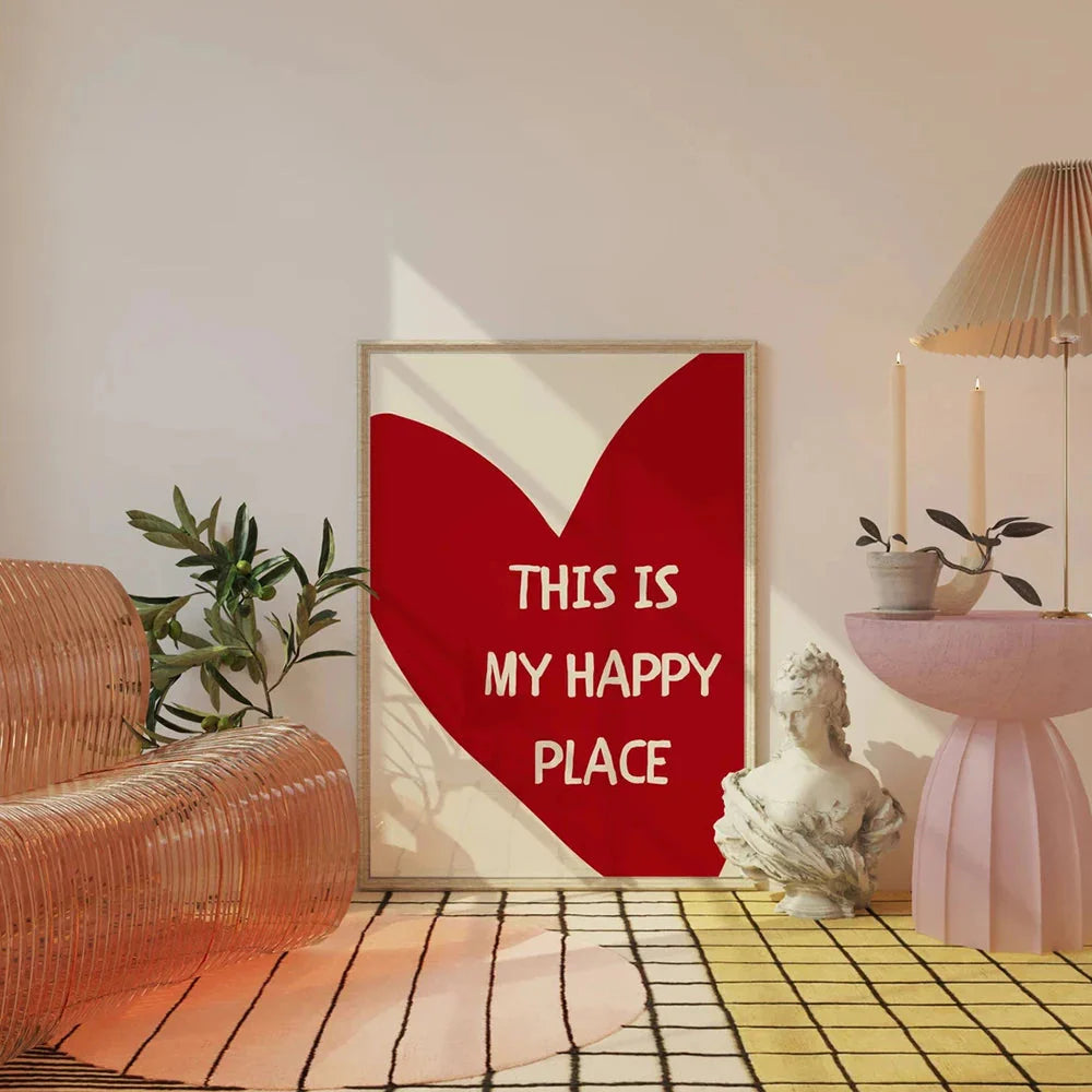 Red Heart Canvas Wall Art – Happy Place Poster Print