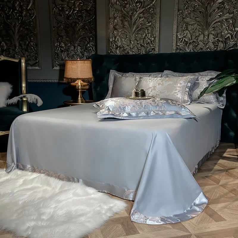 Soft Satin Jacquard Cotton Bedding Set, Luxury Duvet Cover, Blue, Gold, Gray, Queen, King Bed Sheet, Pillowcases, Home Textiles
