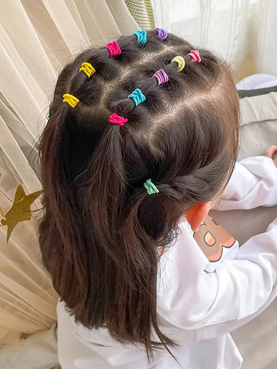 100pcs Kids Rubber Bands – Colorful Hair Scrunchies for Toddlers