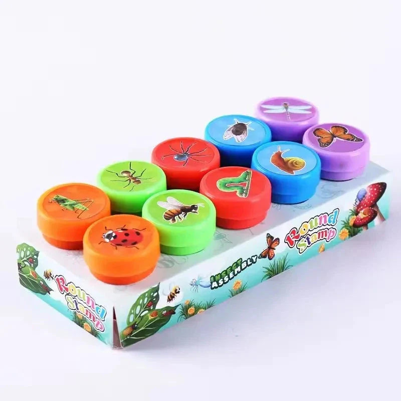 10pcs Assorted Self-Inking Stamps for Kids - DIY Craft & Scrapbooking
