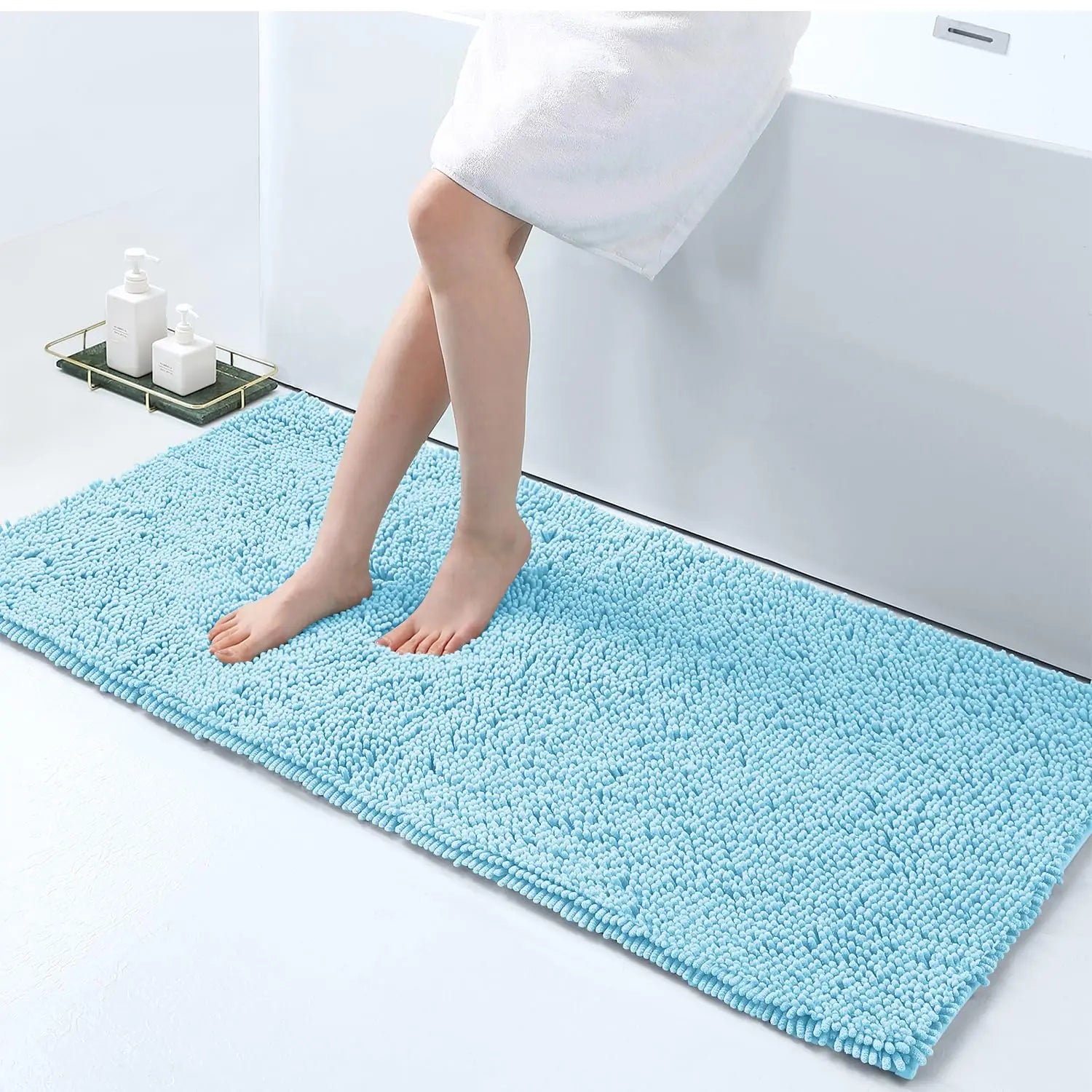 Chenille Bath Kitchen Living Room Shower Mats Resist Dirt & Absorbent Machine Wash