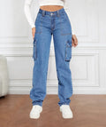 American Retro Mid-waist Multi-pocket Cargo Pants Jeans