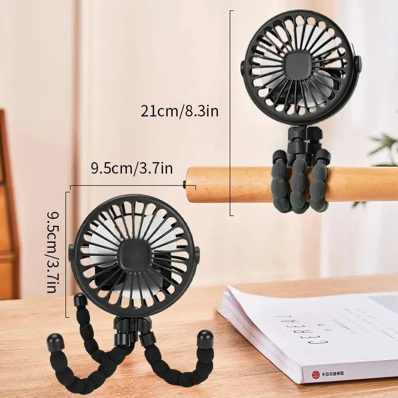 Multifunctional Stroller Mini Fan with USB Charging & Phone Holder