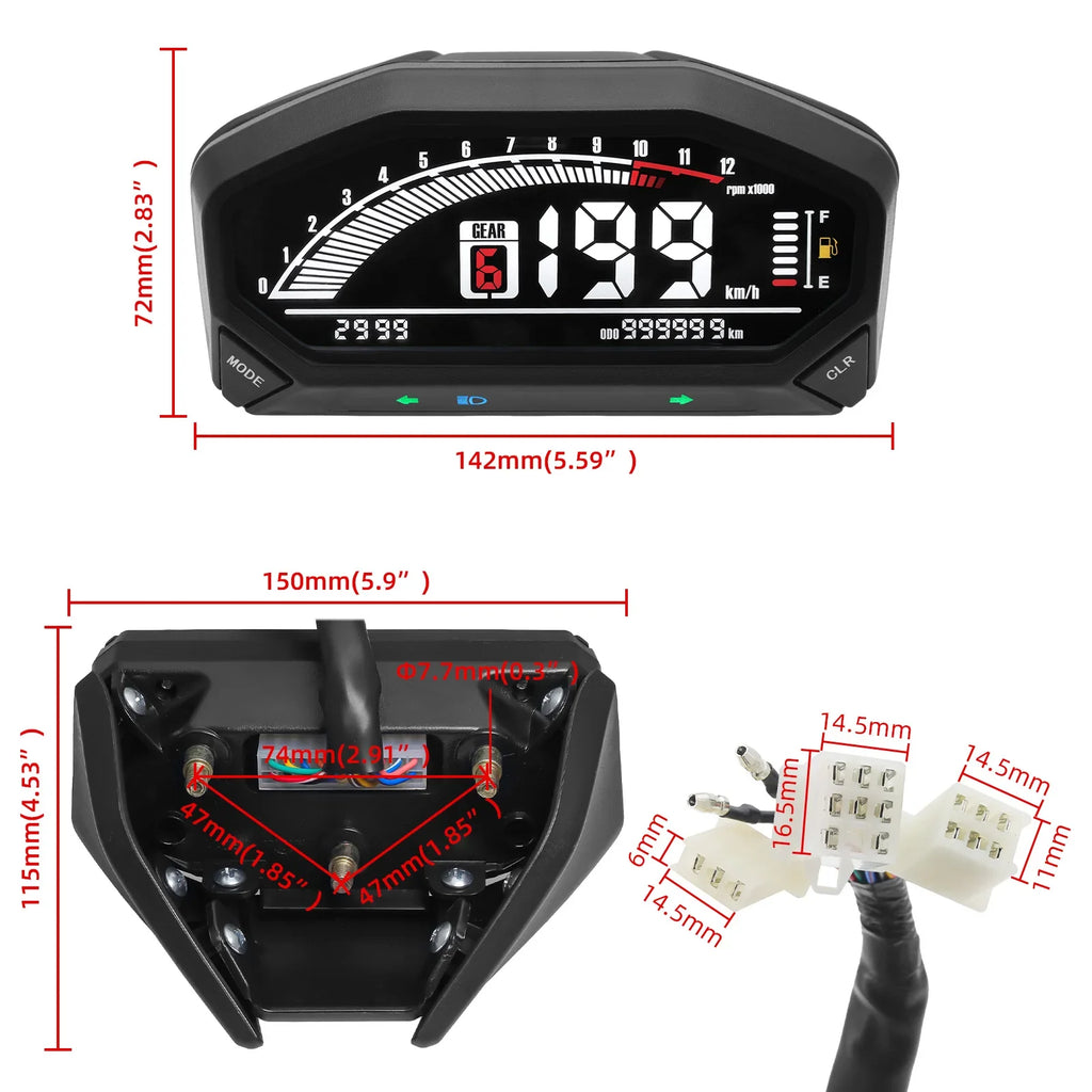 Motorcycle New Adjustable Speedometer 12000 RPM Display Motor Odemeter Tachometer Fuel Level Gauge Dashboard for 1 2 4 Cylinder