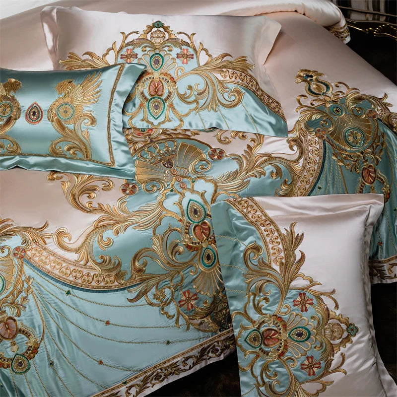 4/6/9Pcs Royal Gorgeous European Palace Embroidery Bedding Set Egyptian Cotton Duvet Cover Bed Sheet Pillowcases