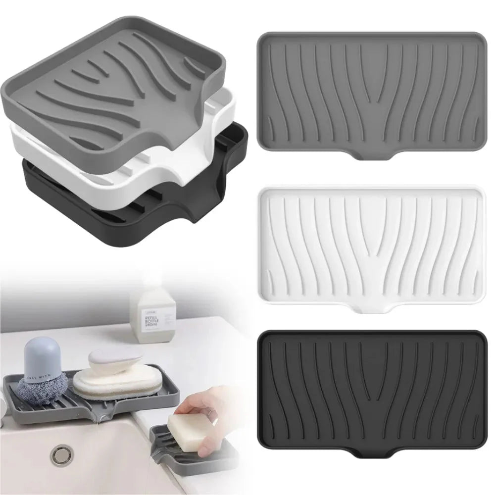 Silicone Drain Soap Dish - Anti-Slip Sink Tray for Kitchen & Bathroom