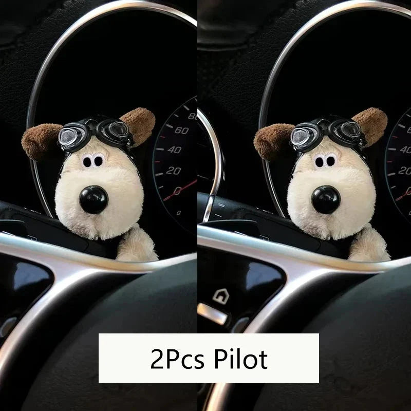 Kawaii Plush Puppy Clutch Decoration – Cute Dog Car Wiper & Turn Signal Switch Ornament with Bowknot | Auto Interior Accessories