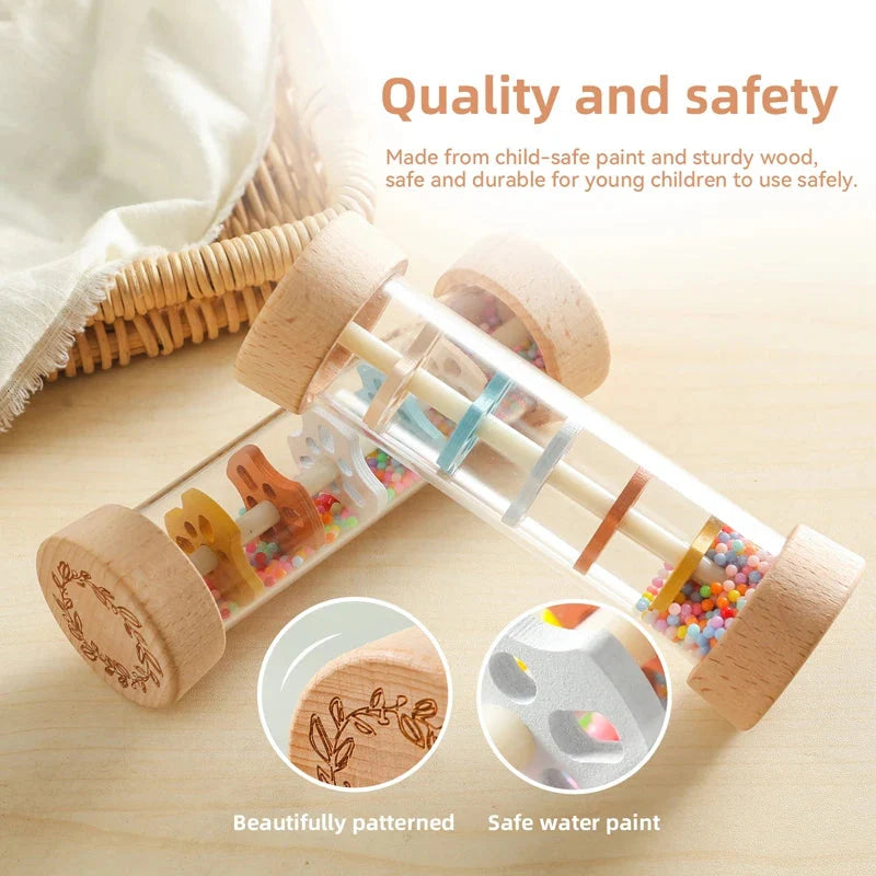 Montessori Baby Rain Stick Rainbow Hourglass Music Rattle Toy