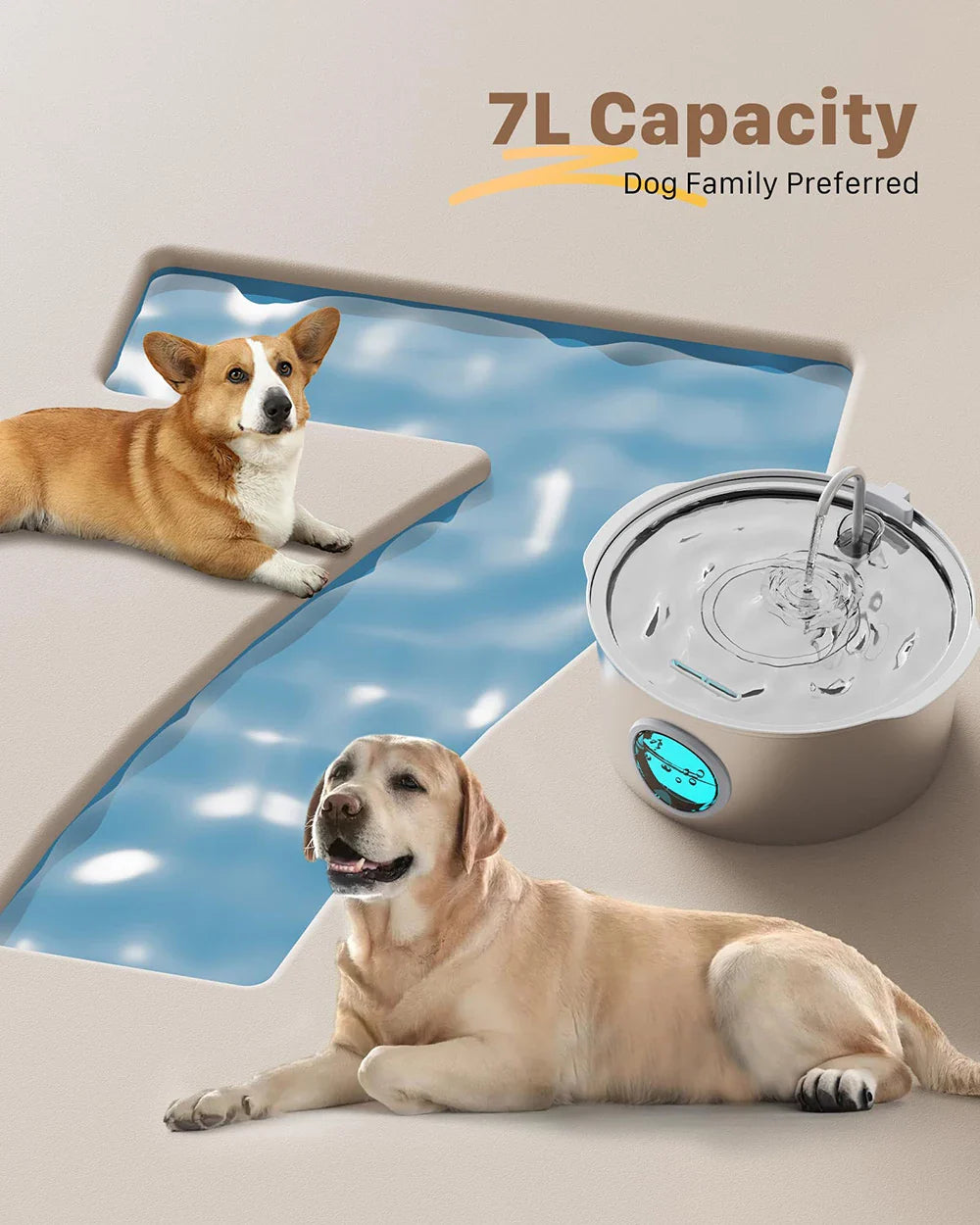 7L Large Capacity Stainless Steel Cat Water Fountain Dog Pet Automatic Water Feeder