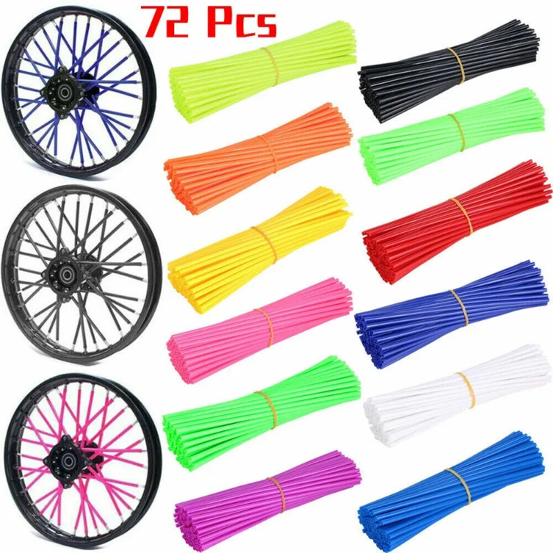 72pcs Bicycle Wheel Spoked Protector Wraps 24cm Wheel Rim Spoke Wrap Kit for Motorcycle Bike Color Rims Skin Trim Covers Pipe