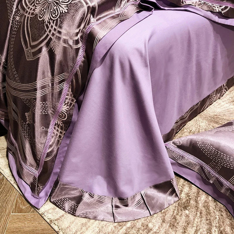 Soft Satin Jacquard Cotton Bedding Set, Luxury Duvet Cover, Blue, Gold, Gray, Queen, King Bed Sheet, Pillowcases, Home Textiles