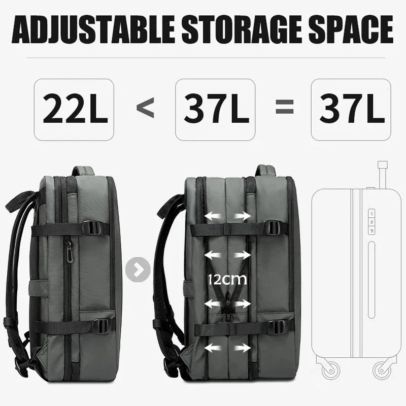 Expandable Business Backpack for Men - 17.3" Laptop, USB, Waterproof Travel Bag