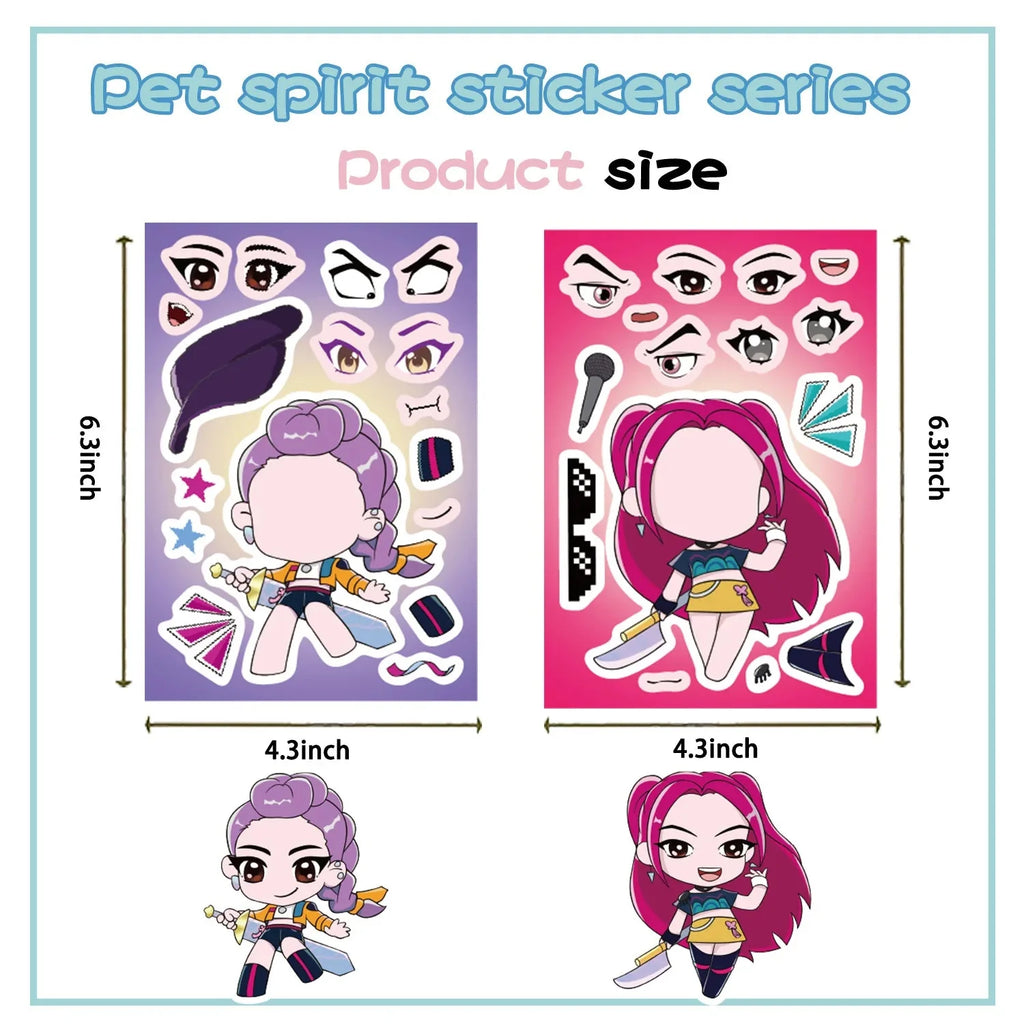8Sheets Children DIY Puzzle Sticker Games K-POP DEMON HUNTERS Make A Face Funny Assemble Jigsaw Stickers Kids Educational Toys