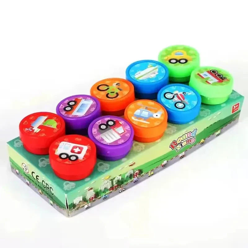 10pcs Assorted Self-Inking Stamps for Kids - DIY Craft & Scrapbooking
