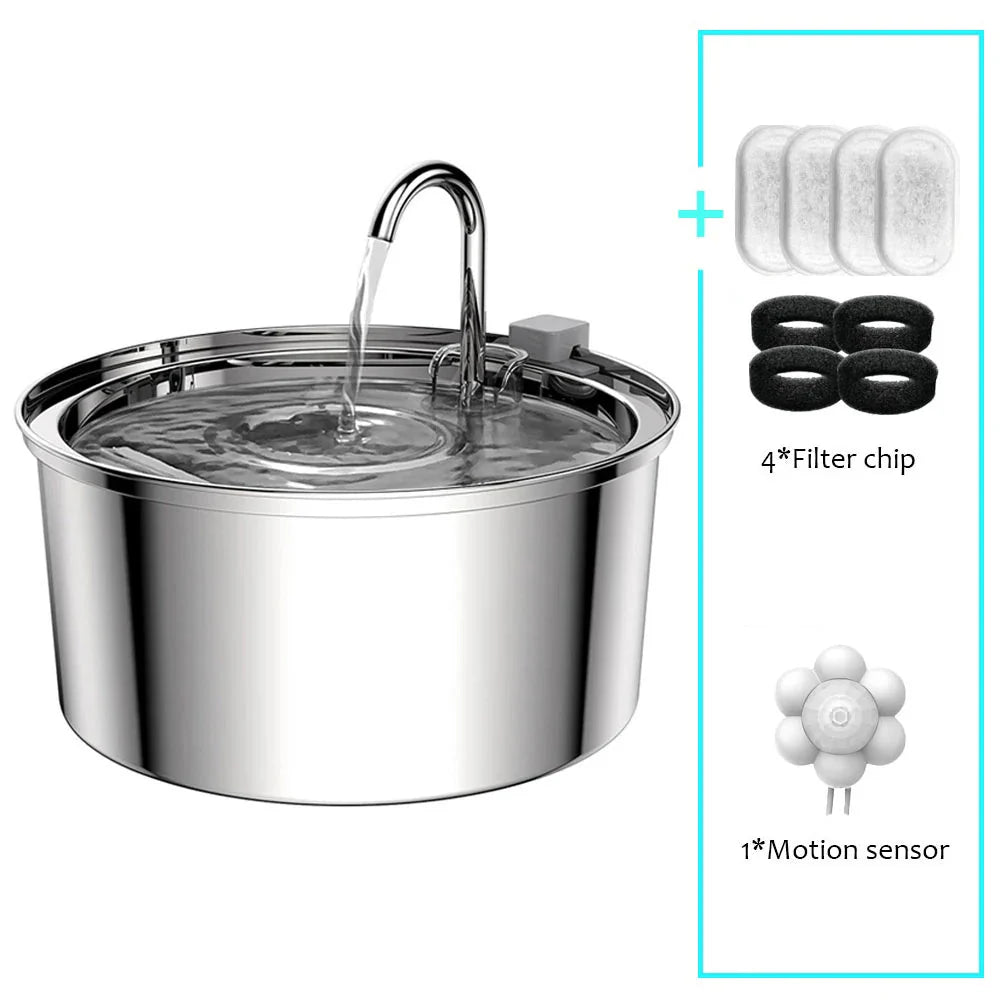 Stainless Steel Pet Water Fountain – USB Automatic Cat & Dog Bowl
