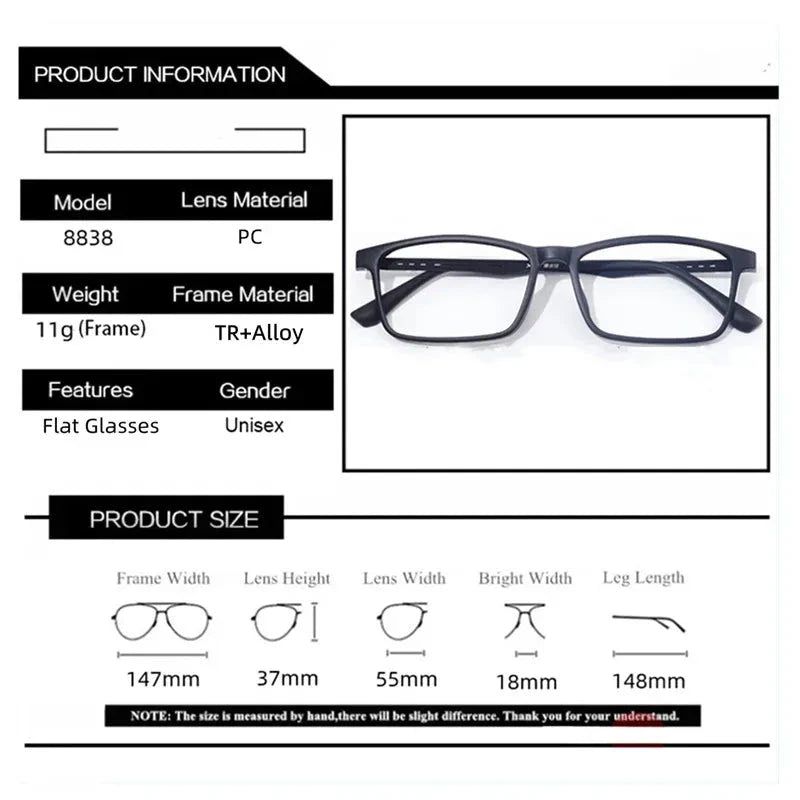 Super Light Rubber Titanium Glasses – Square Prescription Frame Unisex