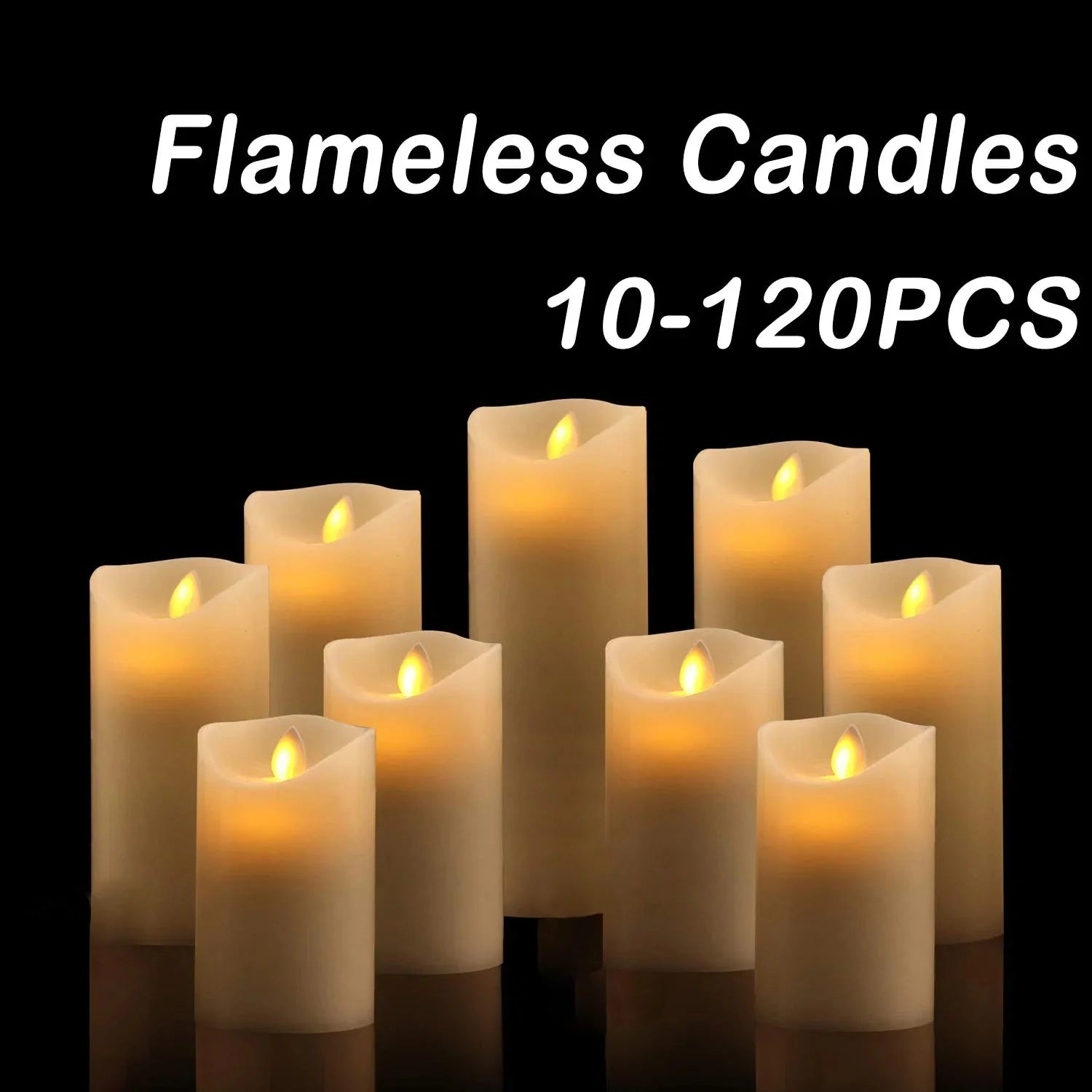 10-120pcs Flameless Fake Candle LED Flickering Candles Battery Operated LED Pillar Candles for Wedding Halloween Decor Party