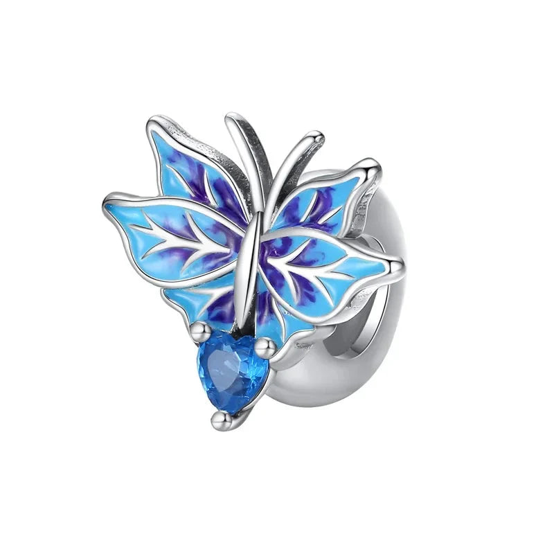 100% 925 Sterling Silver Rainbow Zircon Butterfly Dragon Silicone Stopper Charms - Colorful Beads for DIY Bracelets, Customizable Jewelry for All Occasions