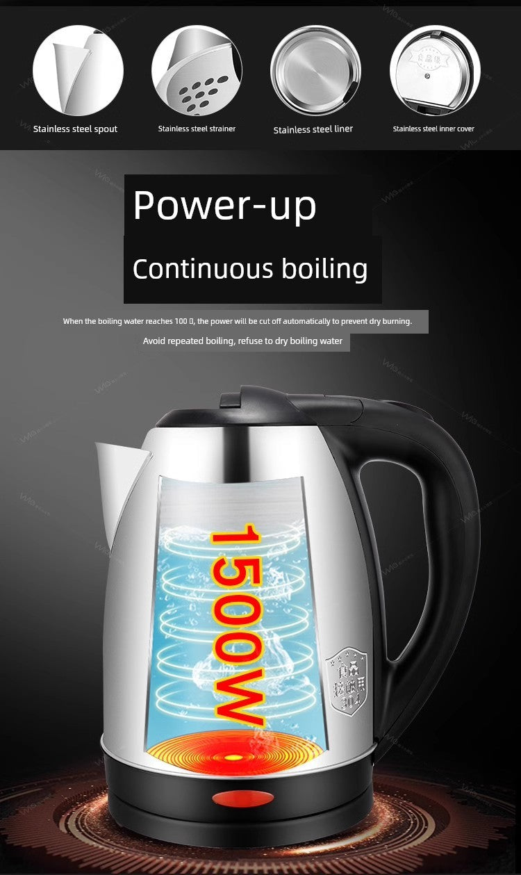 2L Electric Kettle Automatic Power off Stainless Steel Large Capacity Immersion Heater