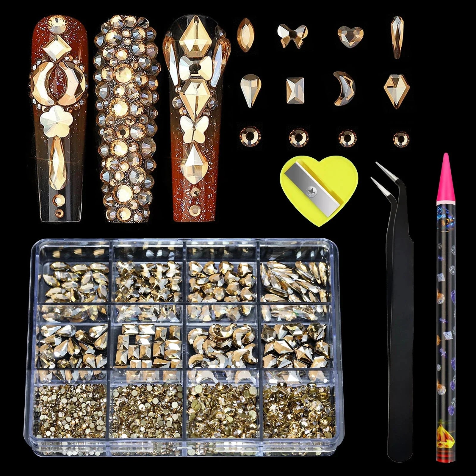 12 Grid Diamond Jewelry Set for Nail Art - Luxe Rhinestone Decorations