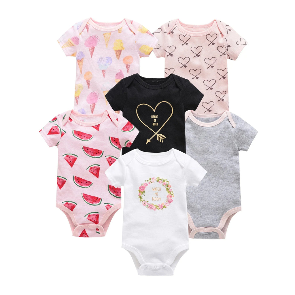 3/6 PCS Baby Cotton Bodysuits Set Short Sleeve Summer Outfits for Newborn Boys & Girls 0–12 Months