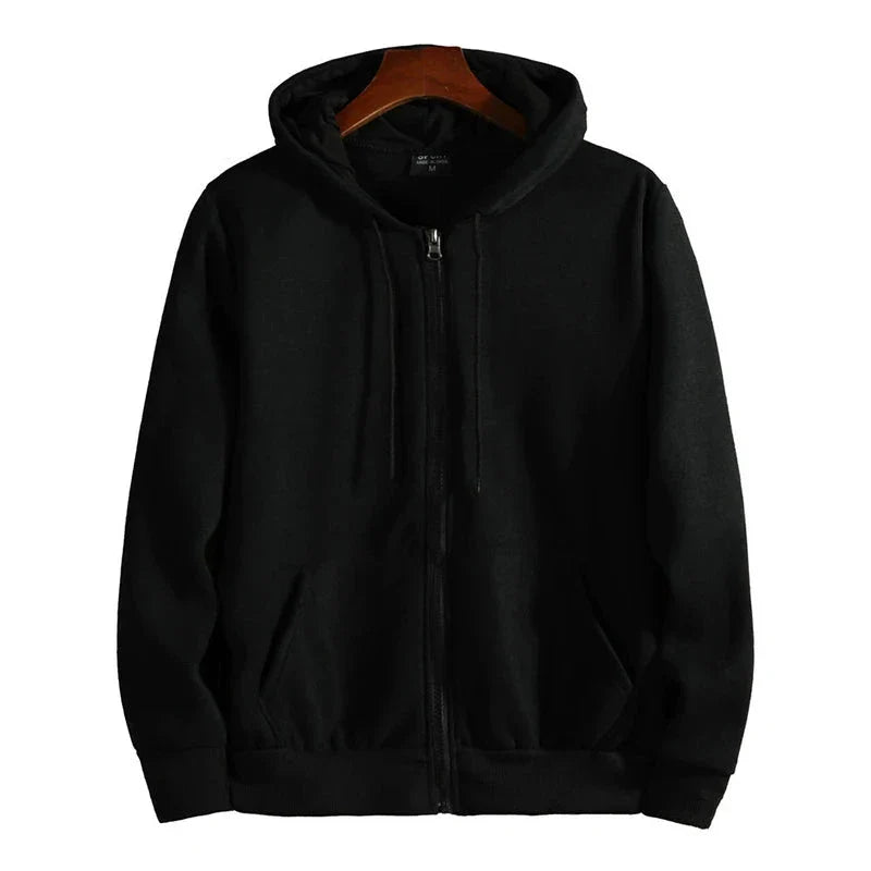 Men’s Casual Zipper Hoodie – Autumn Winter Long Sleeve Hooded Sweatshirt for Daily Wear & Sports