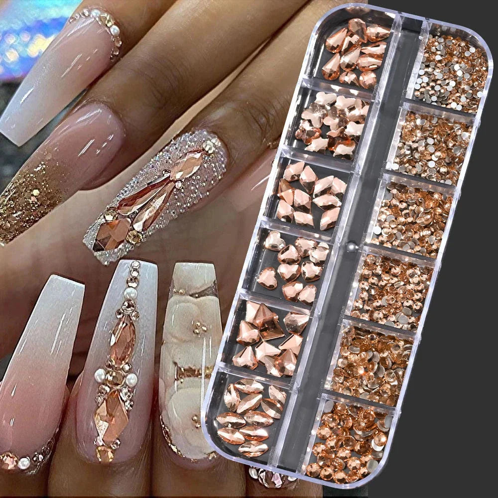 100/50cm Luxury Crystal Chain Nail Charms - 1.5/2mm Clear & AB Diamond Nail Art Decoration