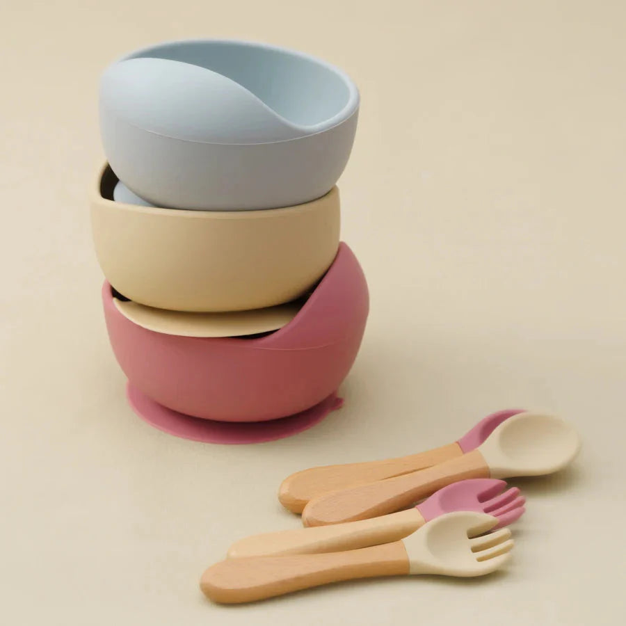 Mamaplan 3PCS Baby Silicone Feeding Set Suction Bowl Spoon Fork